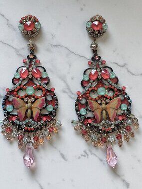 Vintage DUBLOS Large Multicolor Flamenco Shoulder Duster Earrings
